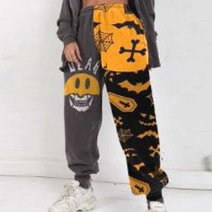 FREE SHIPPING Full Print Pattern Harem Pants JKP4455 Grunge Pants For Fall Streetwear, Baggy Fall Sweatpants, Fall Urban Sweatpants With Letter Print, Trendy Graphic Print Pants For Fall, Baggy Graphic Print Pants For Fall, Casual Sweatpants With Graphic Print, Casual Black Pants For Halloween, Casual Pants For Streetwear And Halloween, Baggy Bottoms With Graphic Print For Fall