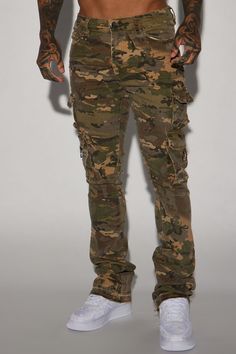 Available In Camouflage. Stacked Skinny Fit Stretch Twill 97% Cotton 3% Spandex Disclaimer: Due To The Specialized Distressing & Wash Process, Each Garment Is Unique. Zip Fly Button Closure 5 Pocket Detail Cargo Pockets Imported Open Hem | Mens Loaded Stacked Skinny Cargo Pants in Camouflage size 32 by Fashion Nova Stretch Military Camouflage Bottoms, Military Camouflage Jeans With Cargo Pockets, Stretch Camouflage Bottoms With Pockets, Military Camouflage Cargo Jeans, Military Cargo Style Camouflage Jeans, Camouflage Military Cargo Jeans, Full Length Camouflage Military Bottoms, Fitted Military Style Pants For Streetwear, Fitted Camouflage Cargo Pants