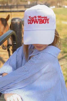 charlie southern: keep it moving cowboy trucker hat – Riffraff Western Style White Trucker Hat With Curved Brim, Western White Trucker Hat With Curved Brim, Country Style White Baseball Cap, White Western Style Snapback Baseball Cap, White Western Snapback Baseball Cap, Western Style White Snapback Hat With Curved Brim, White Country Style Trucker Hat, Rodeo Baseball Cap With Curved Bill, Curved Bill Baseball Cap For Rodeo