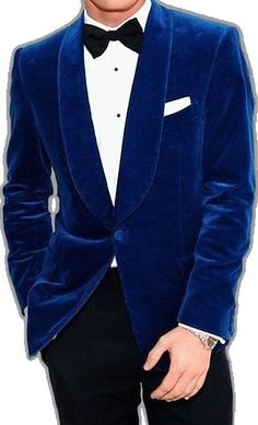 Blue Velvet Winter Outerwear, Classic Blue Outerwear For Party, Classic Blue Party Outerwear, Long Sleeve Velvet Outerwear With Single Button, Winter Velvet Outerwear With Button Closure, Royal Blue Long Sleeve Blazer For Fall, Preppy Blazer, Jacket Patchwork, Men's Fashion Casual