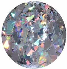 a round white diamond surrounded by lots of iridescents