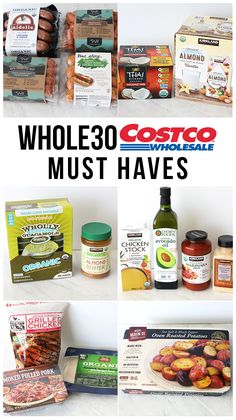 whole 30 must haves on the counter with text overlay that says whole 30 must haves