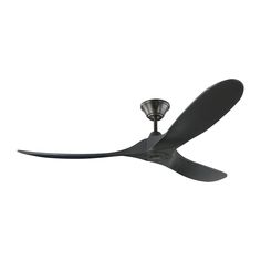 a black ceiling fan with a light on it's blade and two blades attached