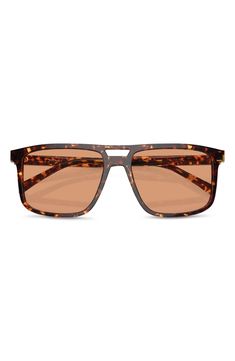 A double bridge begins these retro-cool rectangular sunglasses featuring polished logo insets at each temple. 58mm lens width; 16mm bridge width; 145mm temple length 100% UV protection Acetate Made in Italy Rectangular Sunglasses, Brown Orange, Signature Logo, Havana, Logo Branding, Uv Protection, Prada, Temple, Bridge