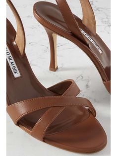 Tan Callasli 90 leather slingback sandals | MANOLO BLAHNIK | NET-A-PORTER Luxury Brown Slingback Sandals With Block Heel, Designer Slingback Heels With Heel Loop, Classic Brown Evening Sandals, Elegant Brown Sandals With Heel Loop, Elegant Open Toe Calf Leather Slingback Sandals, Formal Brown Slingback Sandals With Heel Loop, Chic Formal Slingback Sandals With Double Strap, Elegant Brown Sandals With Padded Heel, Elegant Slingback Sandals In Calf Leather