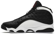 As its moniker suggests . the Air Jordan 13 Retro ‘Reverse He Got Game’ offers a flip on the OG colorway of the sneaker nominally associated with Spike Lee’s 1998 film. Basic black is applied to the mid-top’s tumbled leather toe and side panels . contrasted by a crisp white finish on the rest of the upper. Breaking up the two-tone palette is a green holographic ‘cat eye’ and a red Jumpman logo on the tongue.