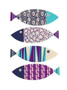 three fish with different colors and patterns on them