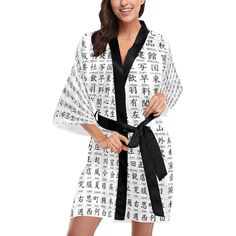 Super comfy and stylish. Perfect choice for daily sleepwear, casual bathrobe, halloween costume, partywear or other occasions. 12.63 Oz. Japanese Kanji Short Sleeve Kimono bathrobe Made from 100% Polyester fabric, lightweight and comfortable. Adjustable size. Outside belt around waist ensures a secure and universal fit.  Care instructions : Do not dry clean; Do not iron; Tumble dry: low heat; Do not bleach; Machine wash: cold (max 30C or 90F), gentle cycle Vintage item Materials: polyester Made White Kimono Sleeve Sleepwear For Home, White Long Sleeve Kimono For Home, Short Sleeve Kimono, Long Sleeve Kimono, Japanese Kanji, Dressing Gowns, Party Kleidung, Pajama Robe, Short Long