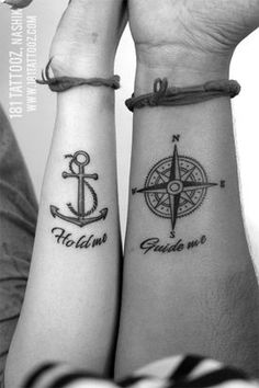 two people with matching tattoos on their arms