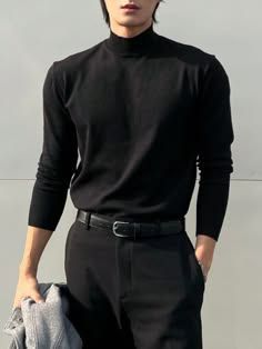 Fancy Attire For Men, Men Black Clothes, Black Turtleneck Black Pants, Dark Business Casual Men, Men Clothing Inspiration, Male Clothes Style, Masc Cocktail Attire, Gothic Fashion Men Casual, Elegant Mens Fashion