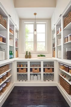 an organized pantry with lots of food in it