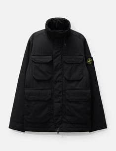 Stone Island - Micro Twill Jacket | HBX - Globally Curated Fashion and Lifestyle by Hypebeast Designer Winter Outerwear With Flap Pockets, Classic Outerwear With Multiple Pockets For Streetwear, Classic Long Sleeve Hooded Jacket With Detachable Hood, Designer Outerwear With Padded Collar For Streetwear, Designer Outerwear With Detachable Hood And Long Sleeves, Supreme Brand, Twill Jacket, Fabric Structure, Casual Heels