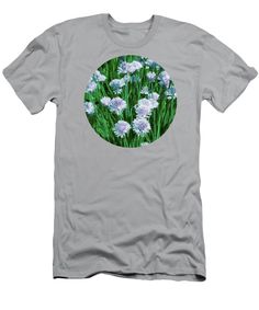 white flowers with green leaves on a gray background men's t - shirt athletic fit