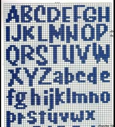 a cross stitch pattern with the letters and numbers in blue, white and black colors