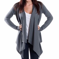 Chic Addition To Your Wardrobe. Versatile Easy Fit Style. Pairs Perfectly With Any Dress. Soft & Cozy Material. 96% Polyester. 4% Spandex. #6-119-52 Gray Stretch Cardigan For Fall, Lightweight Casual Cardigan For Layering, Lightweight Casual Tops For Fall, Lightweight Long Sleeve Casual Cardigan, Fitted Gray Cardigan For Layering, Layering Cardigan, Batwing Cardigan, Dress Leggings, Fleece Cardigan