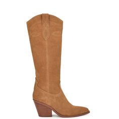 Stay stylish in the Nine West Smash casual boot. This boot features a western style silhouette, stacked block heel and western styled embroidery. This boot is sure to impress! Pointy Heels, Mule Sneakers, Satchel Backpack, Shoes Sandals Heels, Loafer Sneakers, Denim Shoes, Slingback Sandal, Handbag Shopping, Brown Suede