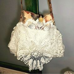 A Posh Shabby Chic, Unique Cottagecore Gypsy Purse! Artisan Luxurious Hippie Crossbody Bag Handmade Boho Hobo Handbag Loaded W Layers Of Vintage Lace & Crochet Doilies Creating A Fringe Bottom Lined W 6x6" Interior Pocket Upcycled Satiny Floral Print, Jacquard Fabric Sandstone Beige Base W Burgundy, Green & Taupe Accents 12" Across Top & Spreads Open 12" 17.5" Widest Point @ Bottom 14" Top To Bottom Crochet Adds Another 4.5" Strap: 49" / 24.5" Drop See Pix For More Details Lagenlook Glam Glamour Vintage White Crochet Bag For Summer, Vintage Handmade White Shoulder Bag, Vintage White Handmade Shoulder Bag, Bohemian Cream Crochet Crossbody Bag, Bohemian Beige Hobo Bag With Removable Pouch, Vintage White Shoulder Bag For Beach, Bohemian White Crochet Pouch Bag, White Bohemian Crochet Pouch Bag, White Bohemian Satchel Shoulder Bag