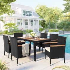 Size of  Wicker Furniture Patio Furniture Dining Set, Poolside Garden, Dining Table Sizes, Outdoor Patio Dining, Wicker Dining Set, Rattan Furniture Set, Bar Patio, Garden Balcony, Patio Dining Table