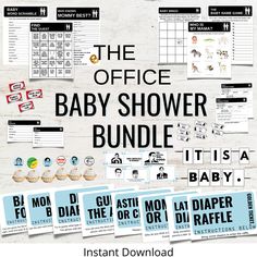 the office baby shower bundle with instructions and printables for each individual child's needs