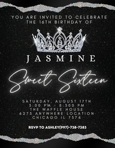 a black and silver birthday party with a crown on it