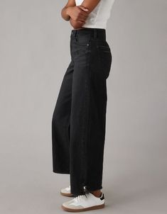 AE Strigid Super High-Waisted Baggy Wide-Leg Ankle Jean Trendy Wide Leg Pants For Elevated Casual Fall, Trendy Fall Wide Leg Pants For Elevated Casual Look, High Waist Flare Jeans For Elevated Casual Fall Wear, Wide Leg Flare Jeans For Elevated Casual Fall Wear, Wide Leg Flare Jeans For Elevated Casual Occasions, High Waist Wide Leg Pants For Elevated Casual Fall, High Waist Wide Leg Pants For Fall, Elevated Casual High Rise Bottoms For Fall, Elevated Casual High Waist Wide Leg Pants