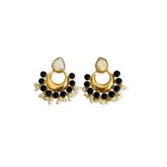 The Vidyut earrings capture the dynamic energy of lightning with their striking black, gold, and white pearls. Black Pearl Drop Jewelry For Party, Black Pearl Drop Earrings For Formal Occasions, Black Pearl Drop Earrings For Formal Events, Black Pearl Drop Party Jewelry, Black Round Pearl Drop Jewelry, Black Pearl Drop Round Jewelry, Black Dangle Pearl Drop Earrings, Black Pearl Drop Earrings For Party, Black Pearl Drop Dangle Earrings