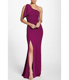 Dress the Population Georgina Asymmetrical Neck Sleeveless Bow Shoulder Maxi Dress | Dillard's Chic Dress Style, Engagement Party Dresses, Magenta Dress, Dark Magenta, Contemporary Dresses, Dress The Population, Chic Dress