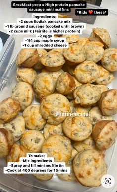 the recipe for mini muffins is shown in a plastic container with instructions to make them