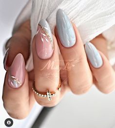 Classic Nails Elegant 2023, Soft Blue Nails Acrylic Almond, Dressy Nail Designs, Nail Designs Summer Wedding, Elegant Almond Nails Classy Spring, Simple Nail Art Almond Nails, Almond Shaped Vacation Nails, Classy Nails Acrylic Almond, Black Nail Designs Classy