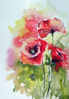 watercolor painting of red flowers on white paper