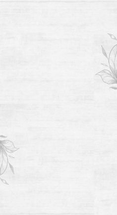 a white and gray wallpaper with flowers on the left side, and leaves on the right