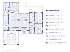 the ground plan for a home with two car garages and an attached living area