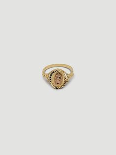 DESCRIPTIONA ring featuring the Virgin Mary in 14k rose gold surrounded by 14k yellow gold. A look: stack and layer this with other pieces from our Religious Edit for full effect. This piece requires custom sizing, making it final sale. DETAILS- always made in 14k yellow and rose gold