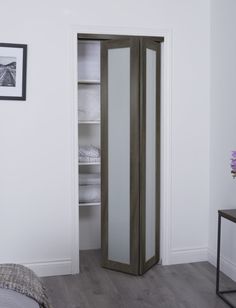 Iron Age Color Bifold Closet Door with Tempered Frosted Glass - Renin Euro 1-Lite Bifold Closet Door, Folding Closet Doors, Bifold Door, Bifold Closet Doors, Closet Door, Iron Age, Bifold Doors, Closet Doors, Floor Design