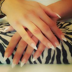 White tips pointed Pointy Almond, Nails Acrylic Long, Almond Nails French, New Nails, Creative Nail Designs, Animal Print Nails, Fabulous Nails, Creative Nails