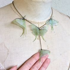 Whimsical Handmade Butterfly Necklace, Handmade Whimsical Butterfly Necklace, Handmade Green Butterfly Necklace, Vintage Handmade Butterfly Necklace, Sage Green Butterfly, Organza Butterfly, Luna Moths, Luna Necklace, Moth Necklace