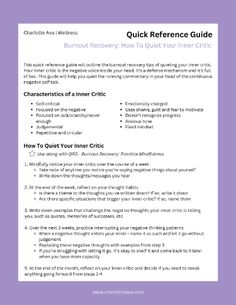 This is one of the strategies I used to recover from burnout. This one page Quick Reference Guide will teach you how to quiet your inner critic so you can recover from burnout. #burnout recovery Fixed Mindset, Circadian Rhythm, Negative Self Talk, Self Talk, Long I, Too Long, Social Media Post