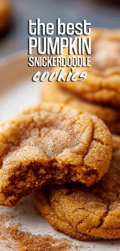 the best pumpkin snickkerdoodle cookie cookies are stacked on top of each other