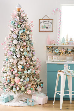 Mrs. Claus' Bakery, pastel Christmas, pastel Christmas decor, candy Christmas, whimsical Christmas, pink Christmas, pink Christmas decor Balletcore Christmas, Pastel Christmas Aesthetic, Whimsical Christmas Decor Ideas, Holiday Hoedown, Mrs Claus Bakery, Christmas Smoothies, Elegant Christmas Tree Decorations, Christmas Topiary, Laila Ali