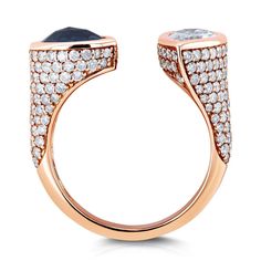 Kobelli Two Collection Certified Black and White Pear Diamond, Bezel and Pave Open Wrap-around Ring 3 7/8 CTW 18k Rose Gold - Size 7 71384X/7R Open Diamond Ring, Diamond Frost, Open Cuff Ring, Rose Gold Black Diamond, Horseshoe Ring, Cuff Ring, Bezel Ring, Light Shadow, Ring With Diamond