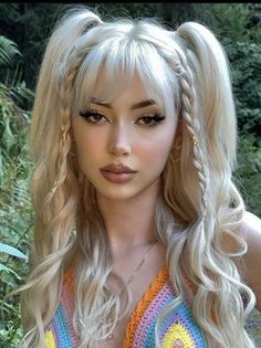 90s pigtail summer hairstyles Rave Hairstyles, Rave Hair, Hairdos For Curly Hair, Peinados Fáciles Para Cabello Corto, Festival Hair, Hair Inspo Color