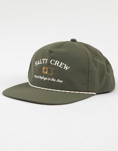 Salty Crew Steadfast 5 Panel Snapback Hat. Embroidery On Front. Brim Rope Detail. Flat Bill. Adjustable Snapback Closure. Woven Label At Closure. 100% Polyester. Imported. Rope Hats, Chino Pants Women, Wwe T Shirts, Flannel Sweatshirt, Backpack Lunch Bag, Boat House, Hat Embroidery, Boys Backpacks, Casual Flat Shoes