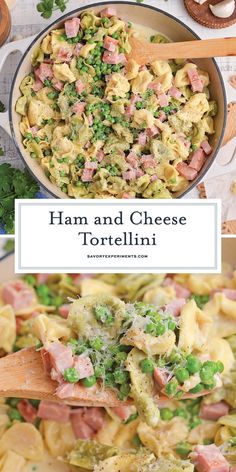 ham and cheese tortellini in a skillet