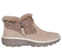 Stay comfy all season long with Skechers Relaxed Fit Easy Going - Cozy Inn. This zip bootie features a treated 3M Scotchgard suede upper with a sweater-knit trim, faux-fur lining, and a cushioned Skechers Air-Cooled Memory Foam insole. | Skechers Women's Relaxed Fit: Easy Going - Cozy Inn Boots | Medium Width | Skechers Air-Cooled Memory Foam cushioned comfort insole | Relaxed Fit for a roomy comfort fit at toe and forefoot | Treated with 3M Scotchgard to resist water and stains | Suede upper with a sweater-knit trim and faux-fur lining | Cold-weather bootie design with a side zip closure | Flexible traction outsole | 1-inch heel | Skechers Cozy Inn, Skechers Boots, Summer Clearance Sale, Skechers Relaxed Fit, Boot Shoes, Summer Clearance, Skechers Women, Boots Ankle, Easy Going