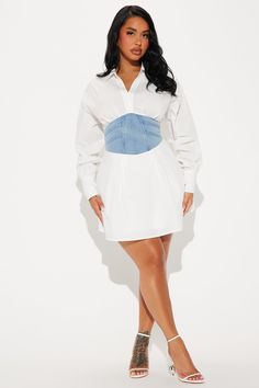 Available In White/Blue. Shirt Mini Dress Collar Neckline Puff Long Sleeve Denim Corset Waist Lace Up Tie Back Non Stretch Length = 33" Disclaimer: Due To The Specialized Wash. Each Garment Is Unique. Self: 80% Polyester 20% Cotton Contrast: 70% Cotton 30% Polyester Lining: 100% Polyester Imported | Novalee Shirt Mini Dress in White/Blue size Small by Fashion Nova Yellow Leather Bag, Shirt Mini Dress, Corset Waist, Dress Collar, Denim Corset, Puff Long Sleeves, Yellow Leather, Mini Shirt Dress, Gal Gadot