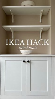 an ikea hack with the words fixed units above it in front of a white cabinet