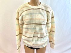 Vintage 80s Wide Rib Crew Neck Striped Sweater Acrylic wide rib sweater knit Size Large Long sleeves Striped In excellent condition Rib Sweater, Pullover Sweater Women, Sweater Knit, Striped Sweater, Ribbed Sweater, Women Pullover, Stripe Sweater, Sweater Outfits, Pullover Sweaters