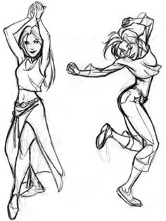 two sketches of people dancing in different poses