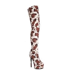 Women's Cow Print Stiletto Heel Thigh High Boots for | Up2Step Fitted Brown Boots For Party, Trendy Over-the-knee Fitted Platform Boots, Fitted Brown Party Boots, Trendy Fitted Over-the-knee Platform Boots, Brown Fitted Platform Boots For Parties, Fitted Brown Platform Boots For Party, Trendy Fitted Thigh High Boots, Fitted Brown Boots For Night Out, Fitted Brown Knee-high Boots For Party