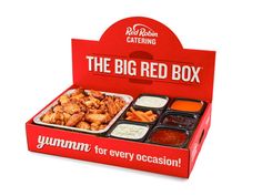 the big red box is filled with different types of food